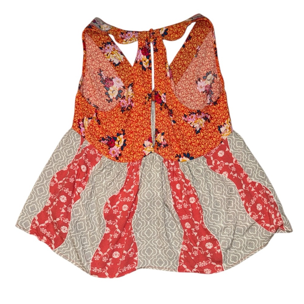 Free People Dream Darlin orange floral print v-neck halter tank top women’s L - Picture 4 of 9
